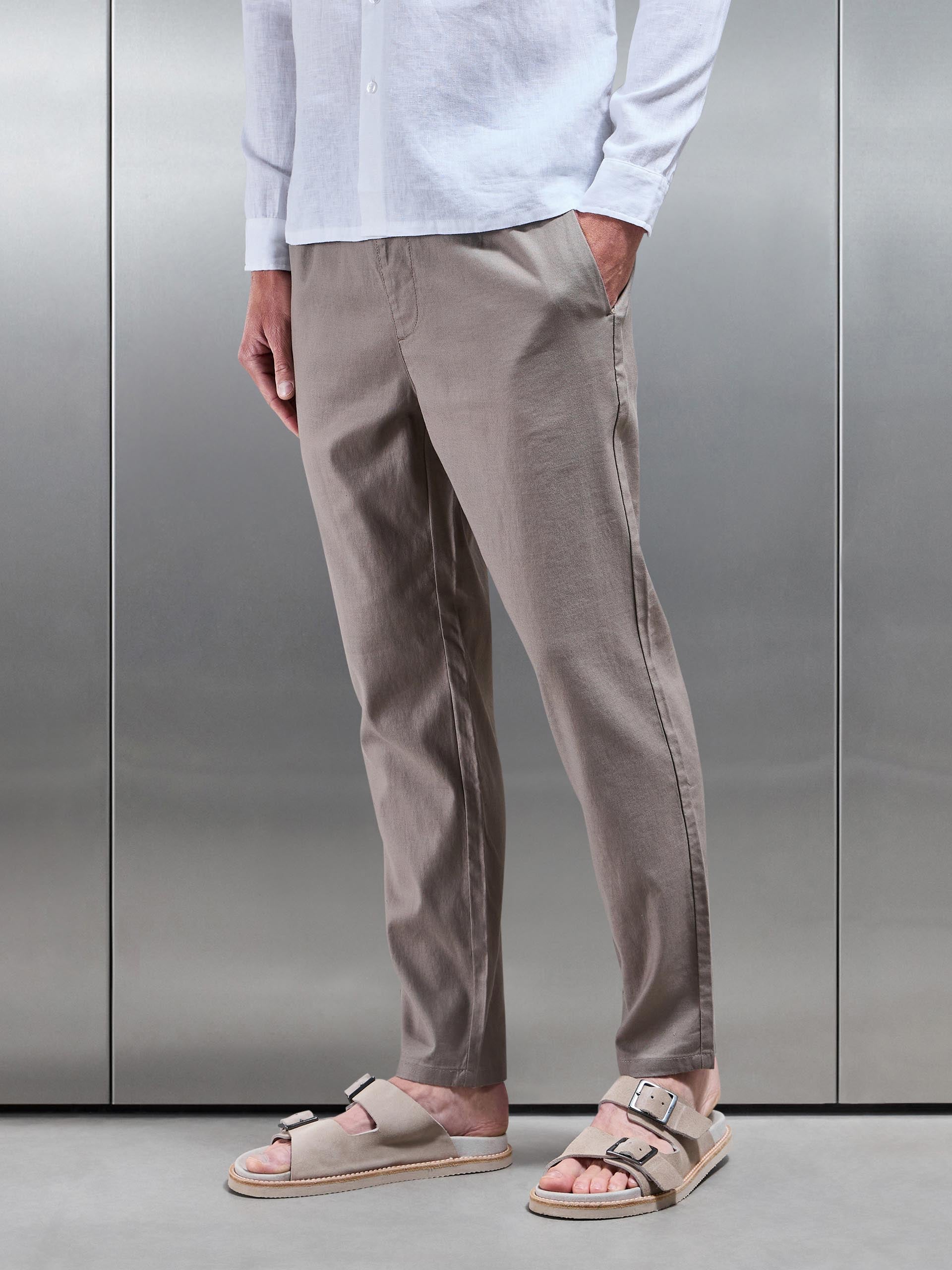Linen Drawstring Trouser in Taupe