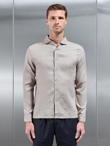 Linen Long Sleeve Cutaway Collar Shirt in Stone