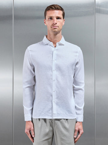 Linen Long Sleeve Cutaway Collar Shirt in White