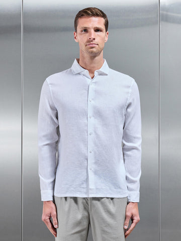 Linen Long Sleeve Cutaway Collar Shirt in White