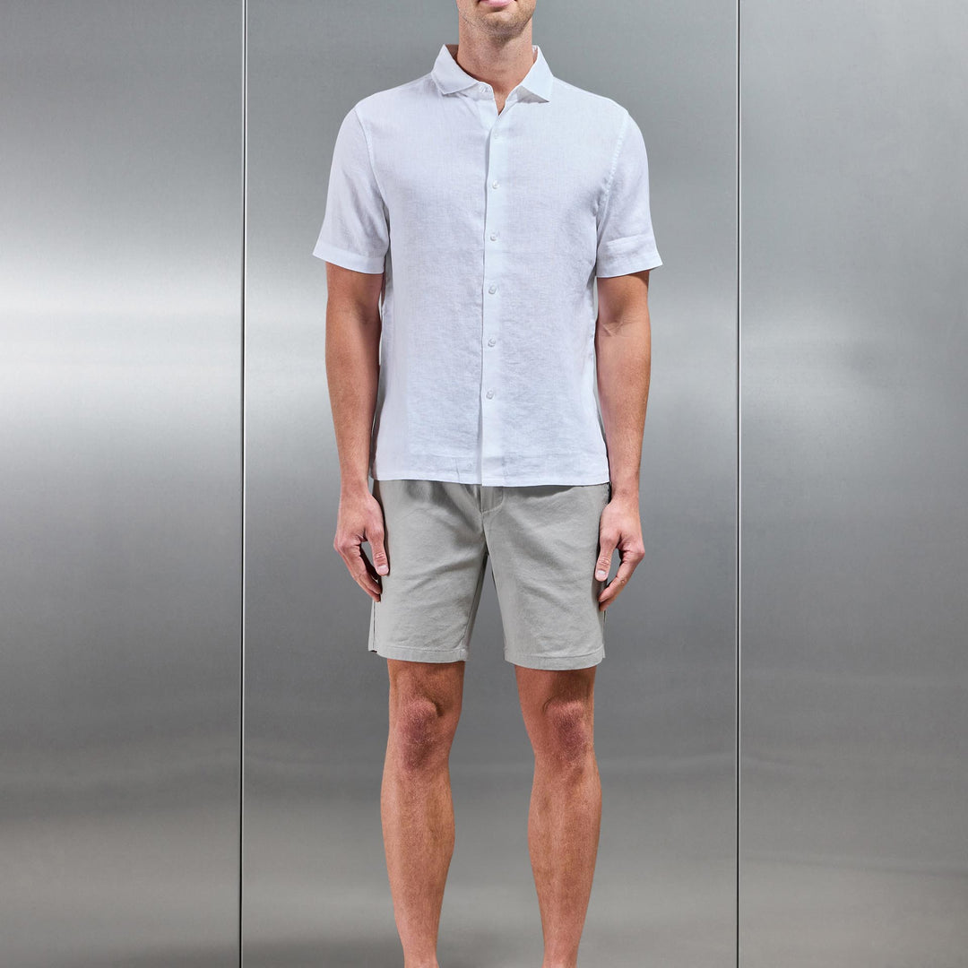 Linen Short Sleeve Cutaway Collar Shirt in White