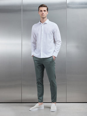 Linen Long Sleeve Cutaway Collar Shirt in White