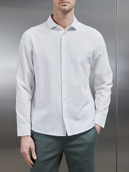 Linen Long Sleeve Cutaway Collar Shirt in White