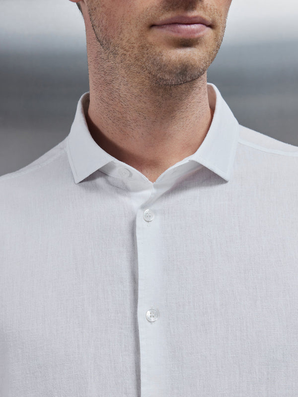 Linen Long Sleeve Cutaway Collar Shirt in White