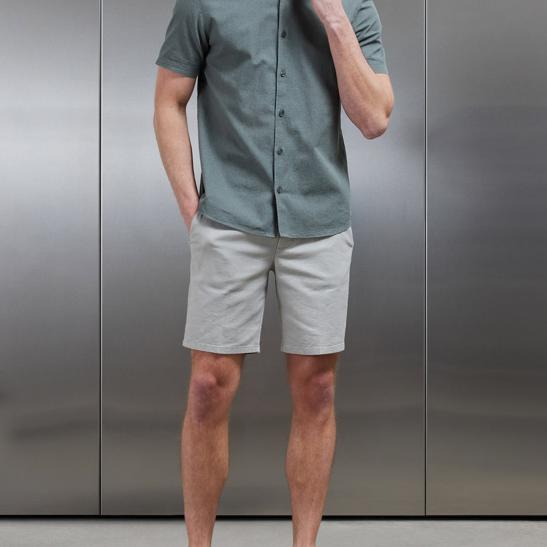 Linen Short Sleeve Cutaway Collar Shirt in Sage