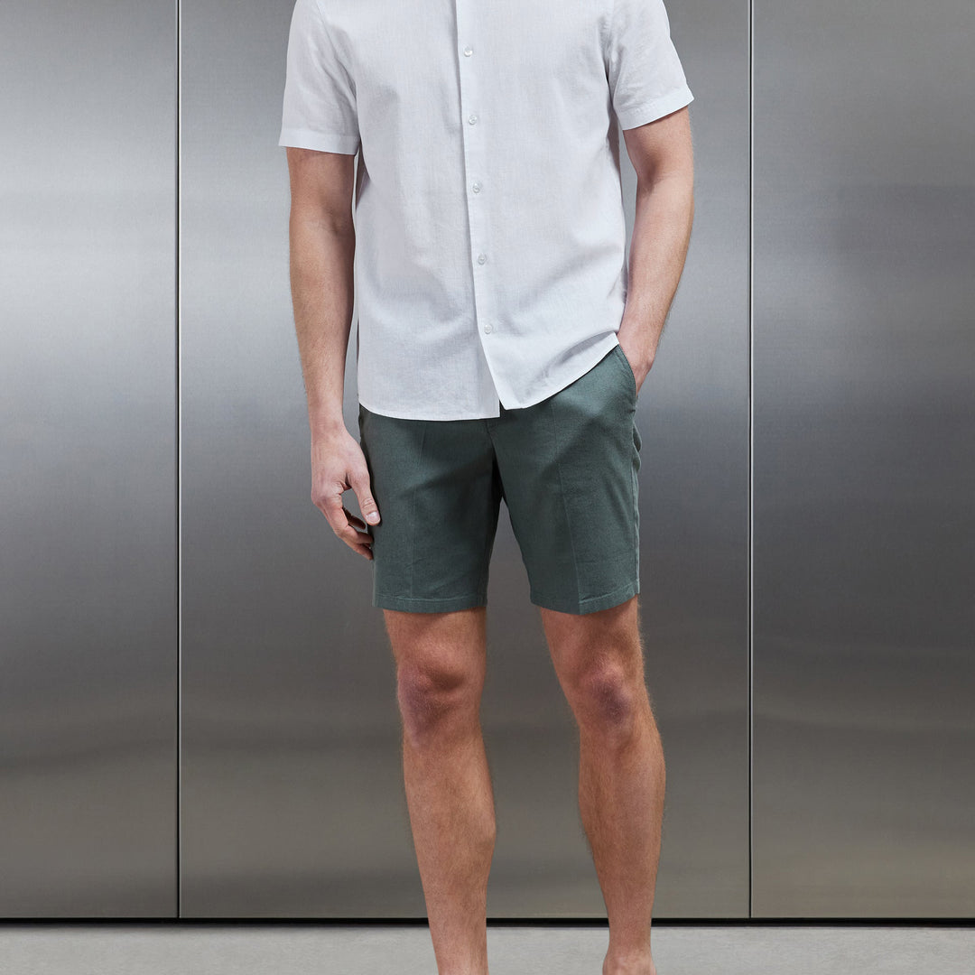 Linen Short Sleeve Cutaway Collar Shirt in White