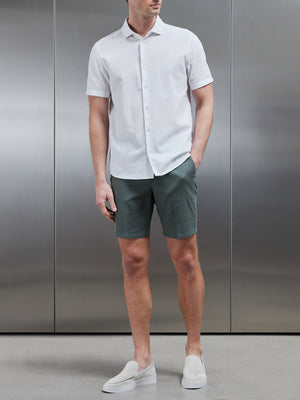 Linen Short Sleeve Cutaway Collar Shirt in White