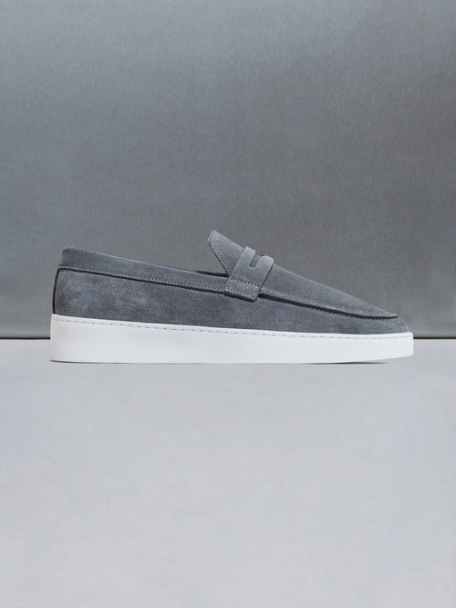 Suede Strap Loafers in Charcoal Grey