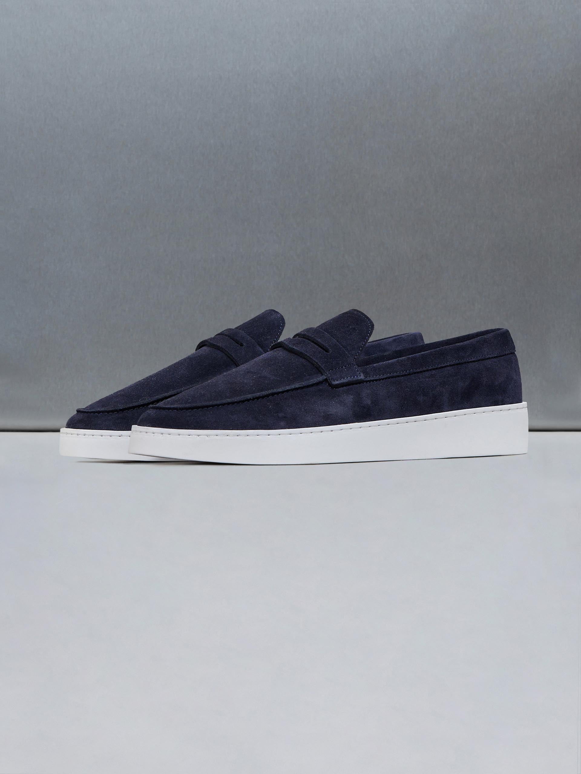 Suede Strap Loafers in Navy