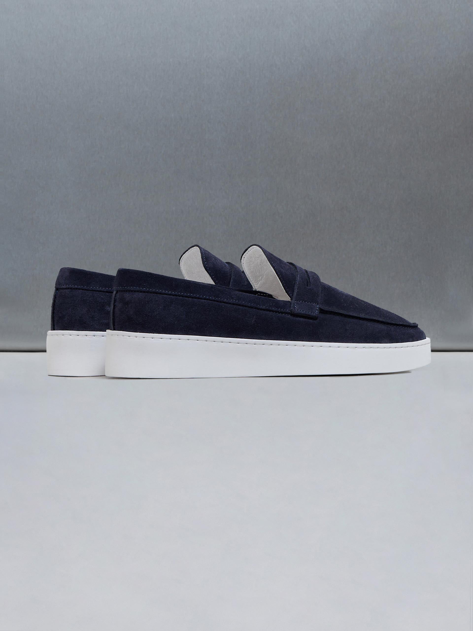 Suede Strap Loafers in Navy
