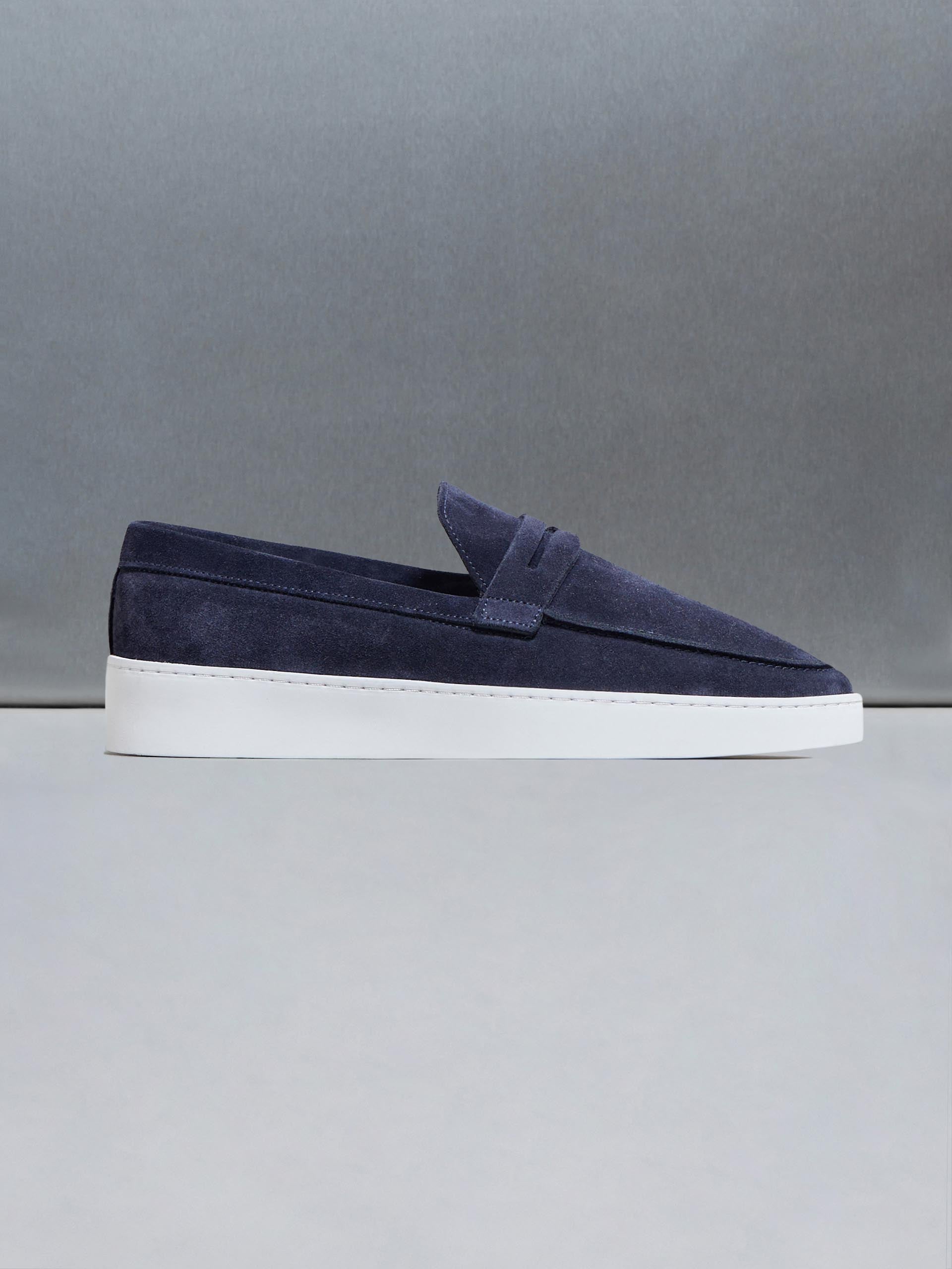 Suede Strap Loafers in Navy