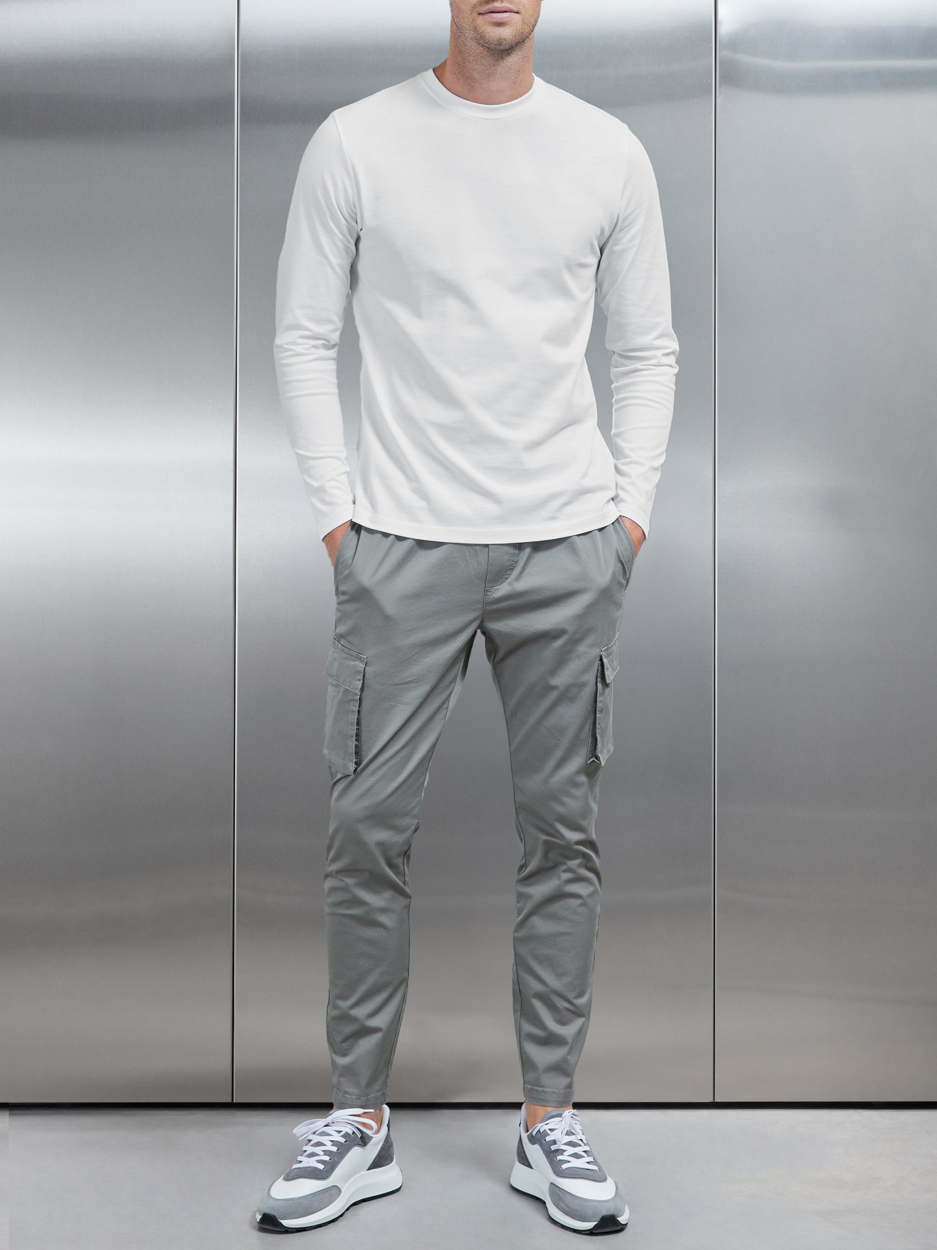 Long Sleeve Slim Fit T-Shirt in White