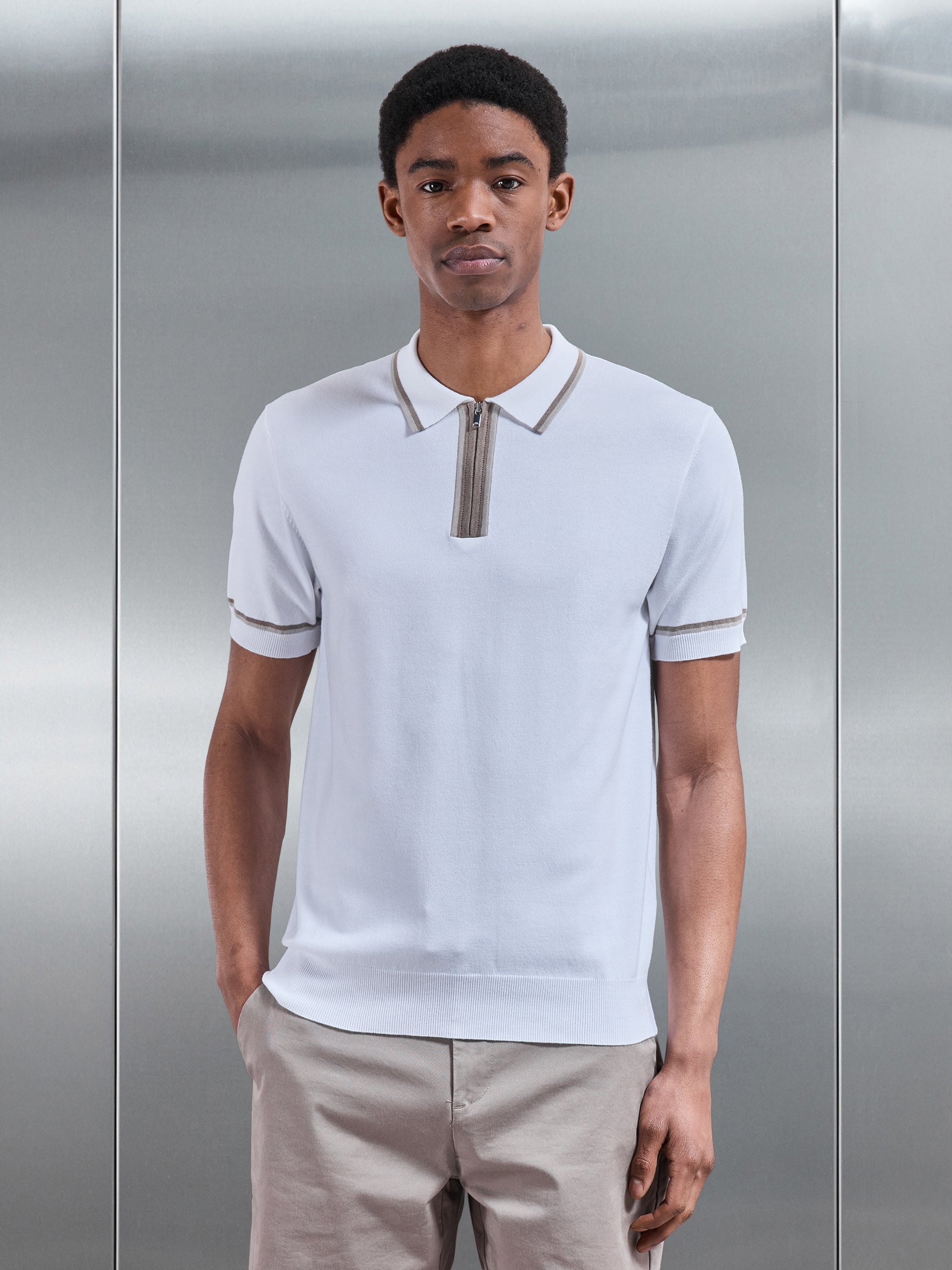 Loro Tipped Polo Shirt in White