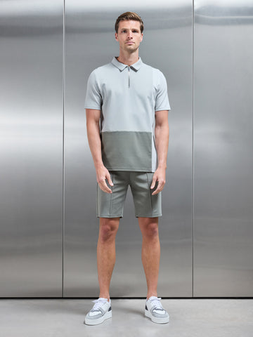 Luxe Colour Block Zip Polo Shirt in Sage
