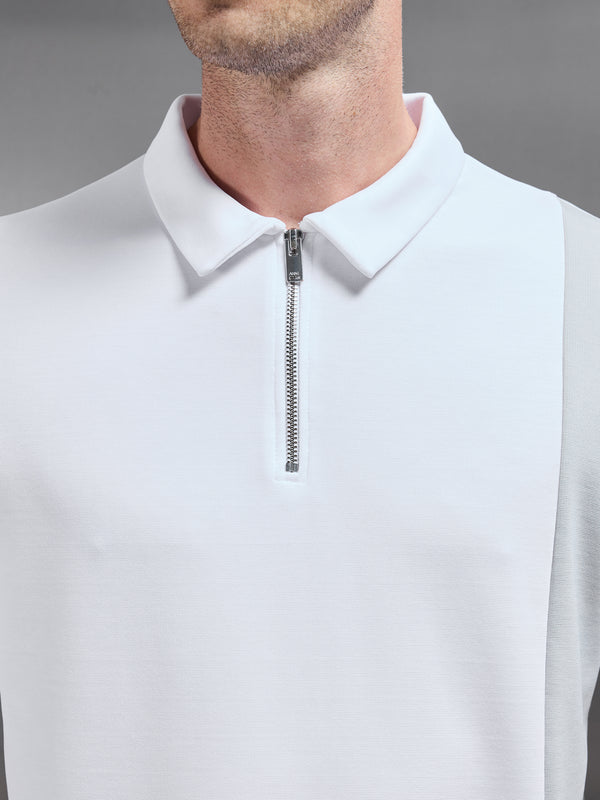 Luxe Colour Block Zip Polo Shirt in White