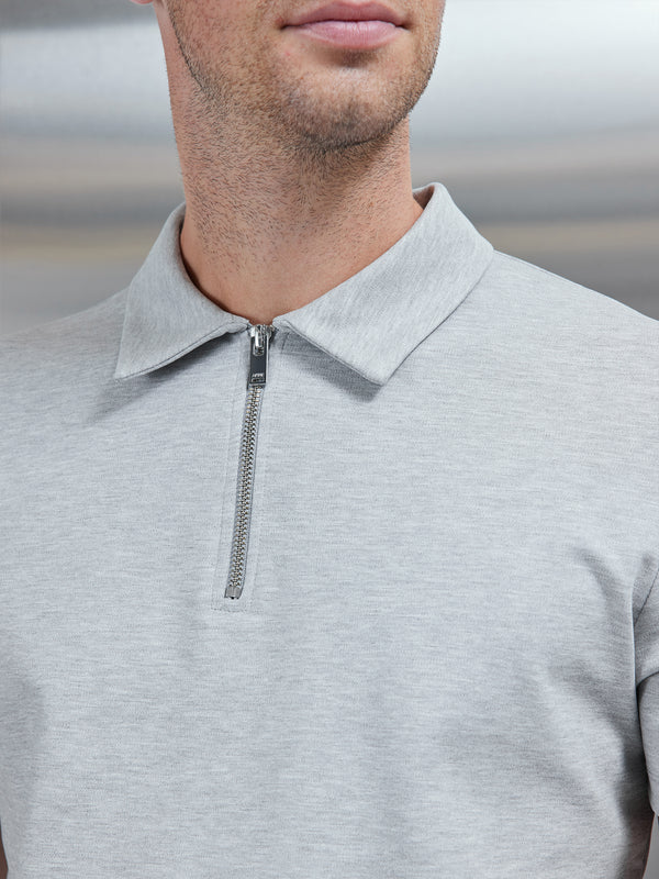 Luxe Half Zip Polo Shirt in Marl Grey