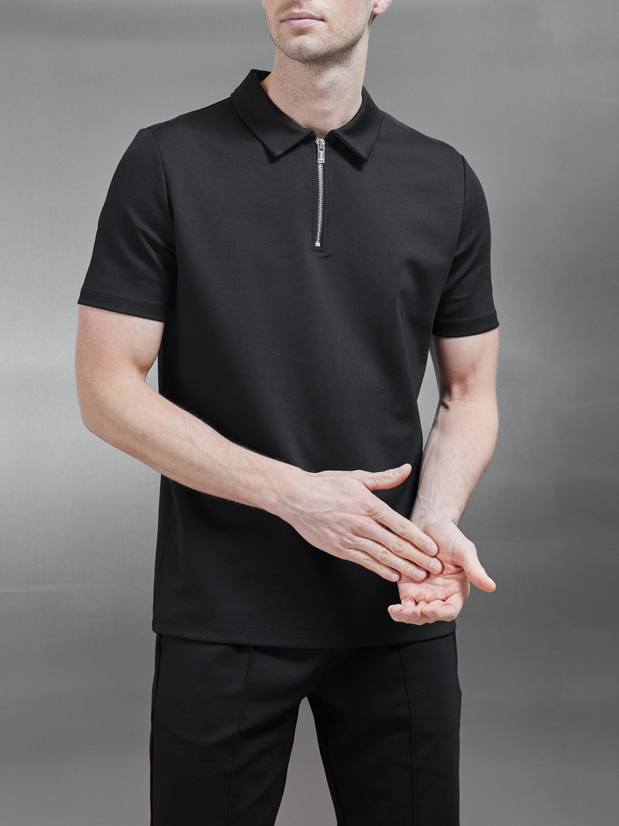 Luxe Half Zip Polo Shirt in Black
