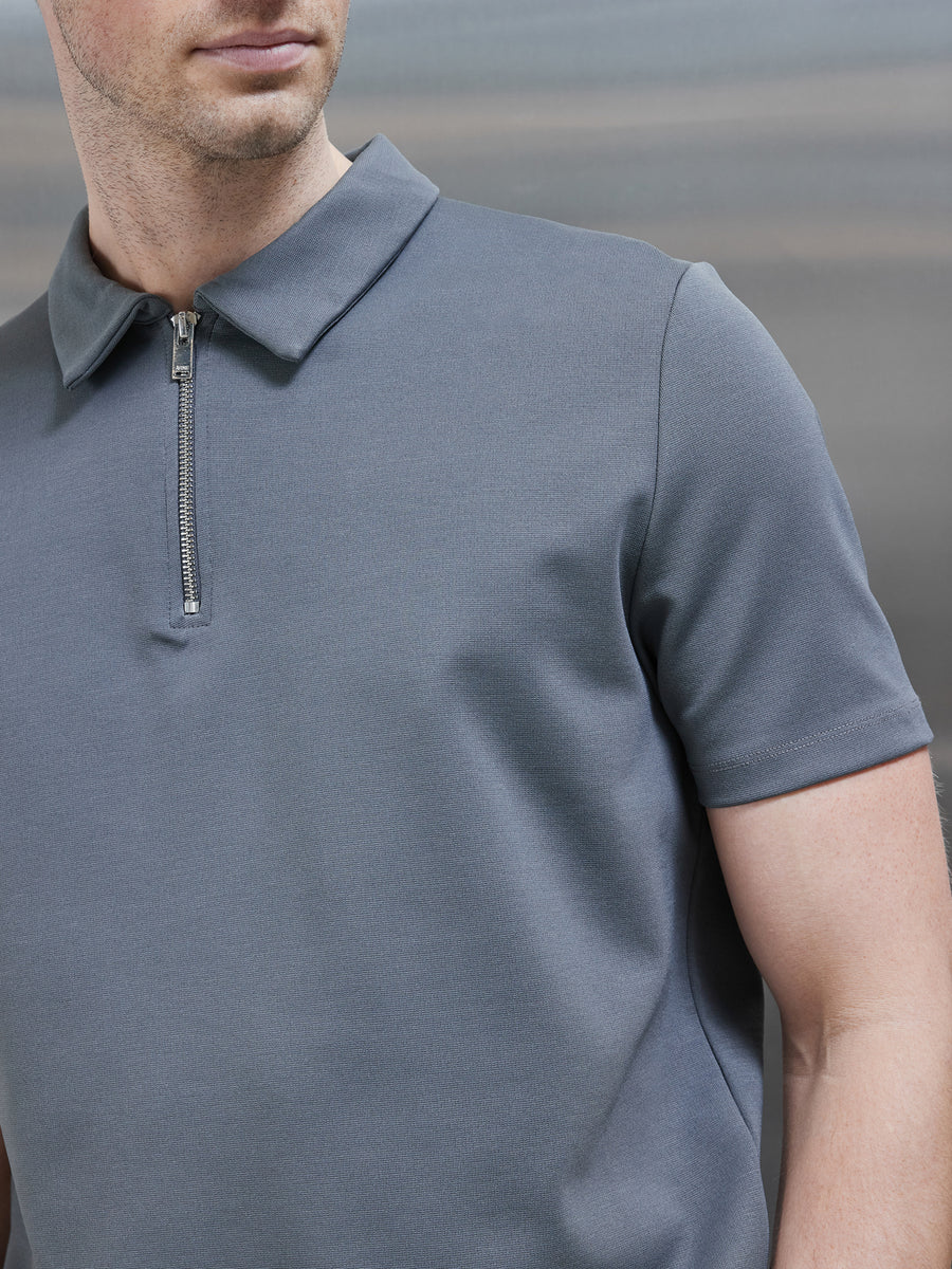 Luxe Half Zip Polo Shirt in Grey