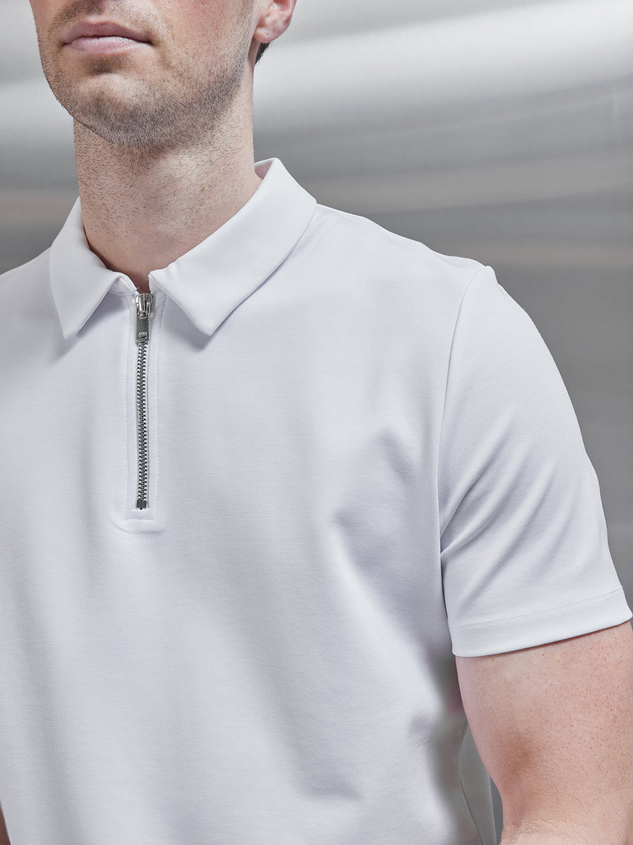 Luxe Half Zip Polo Shirt in White