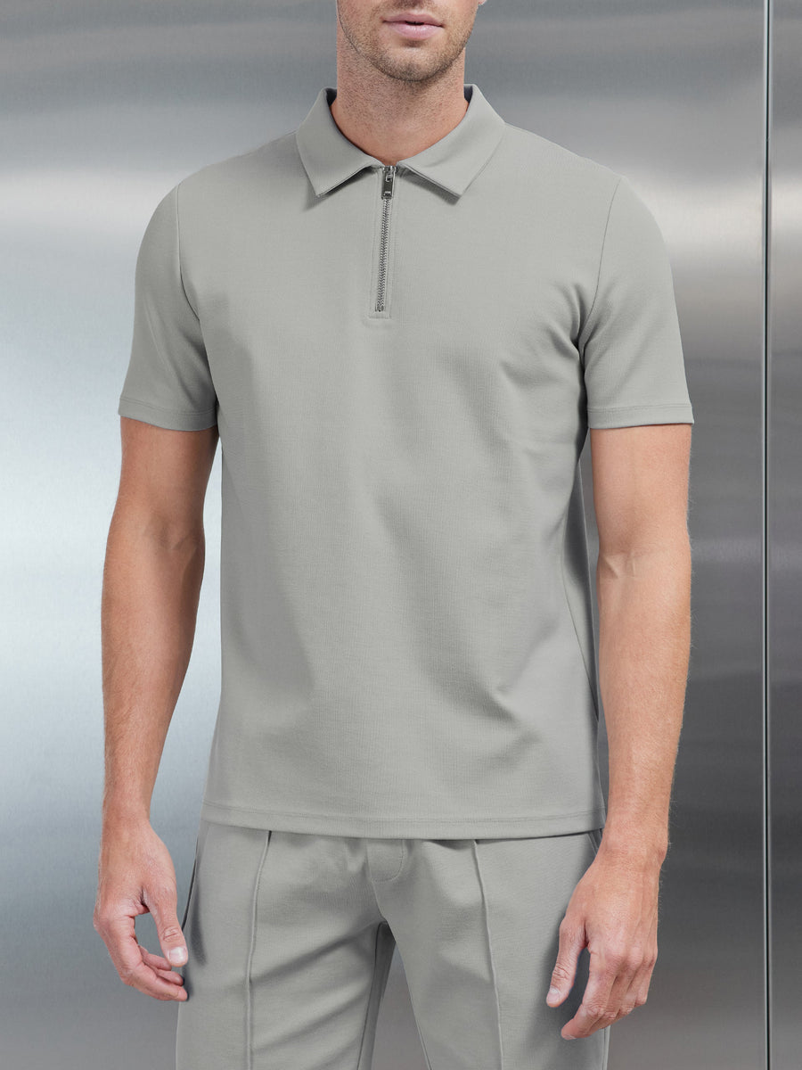 Luxe Half Zip Polo Shirt in Stone