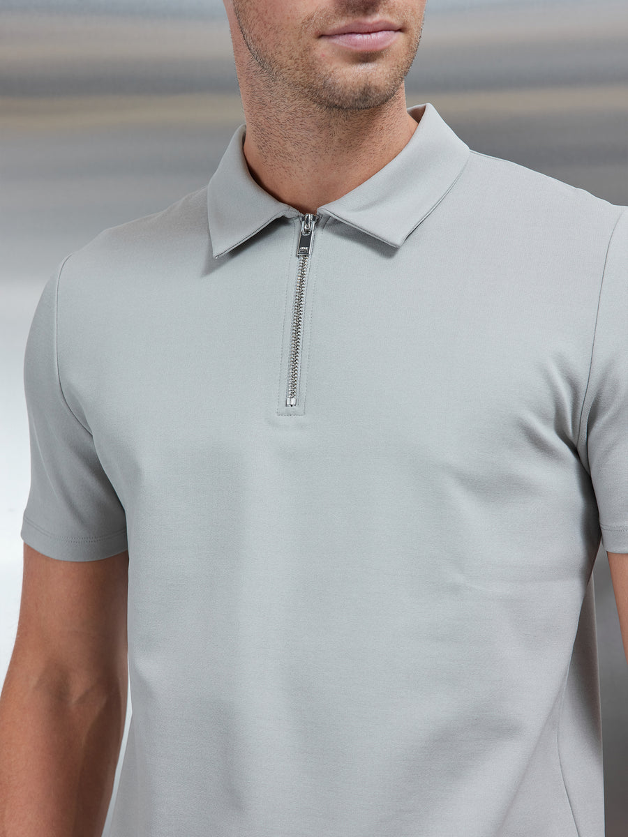 Luxe Half Zip Polo Shirt in Stone