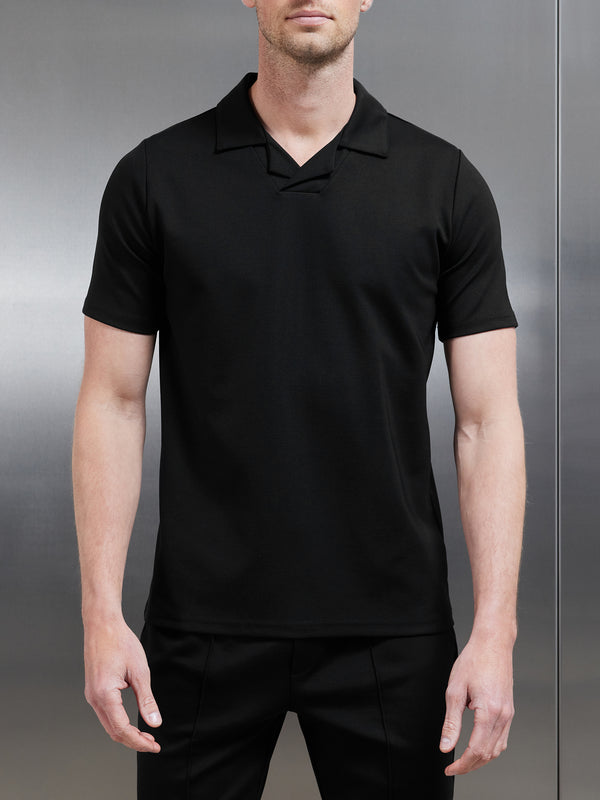 Luxe Revere Collar Polo Shirt in Black
