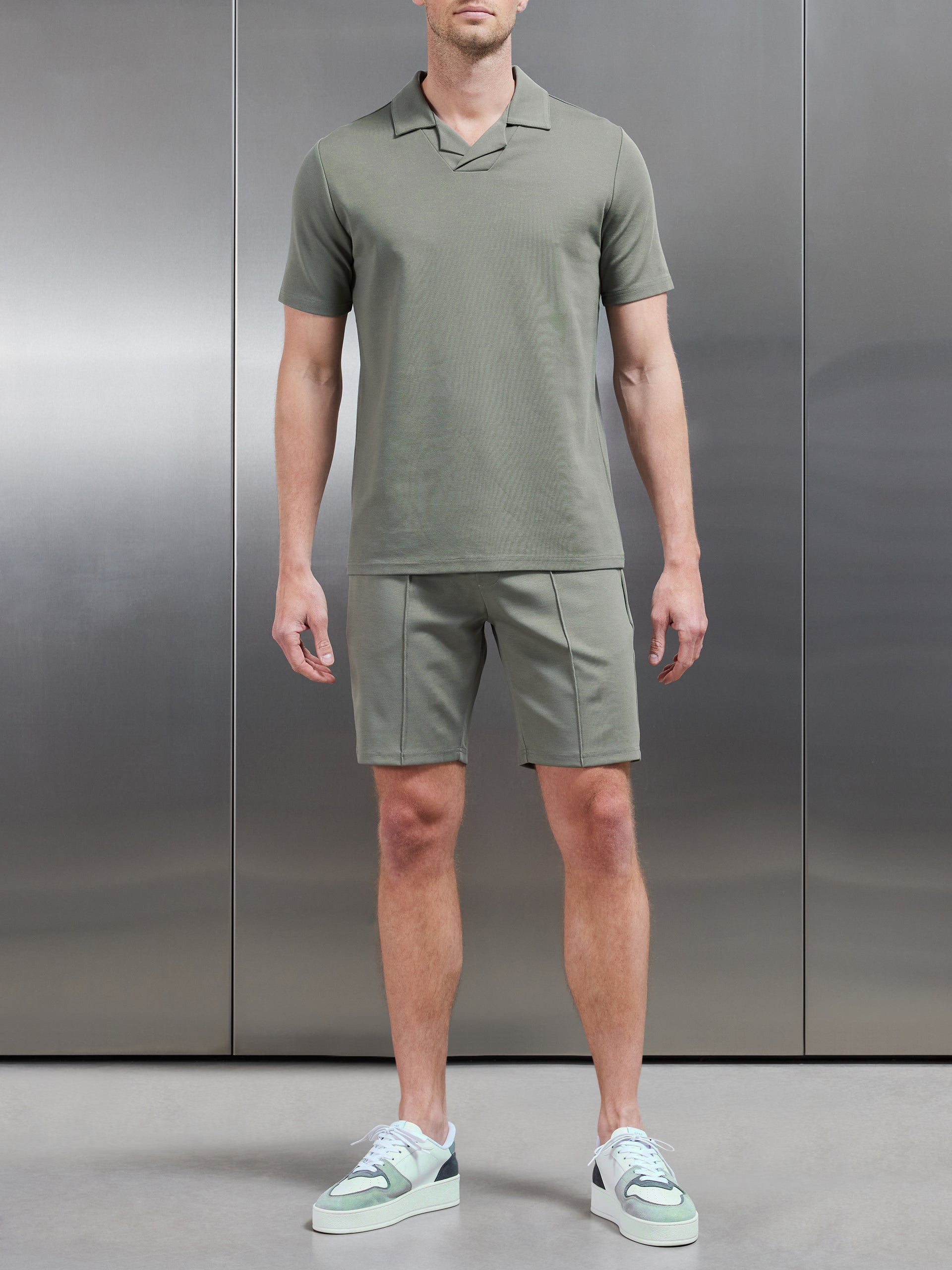 Luxe Revere Collar Polo Shirt in Olive