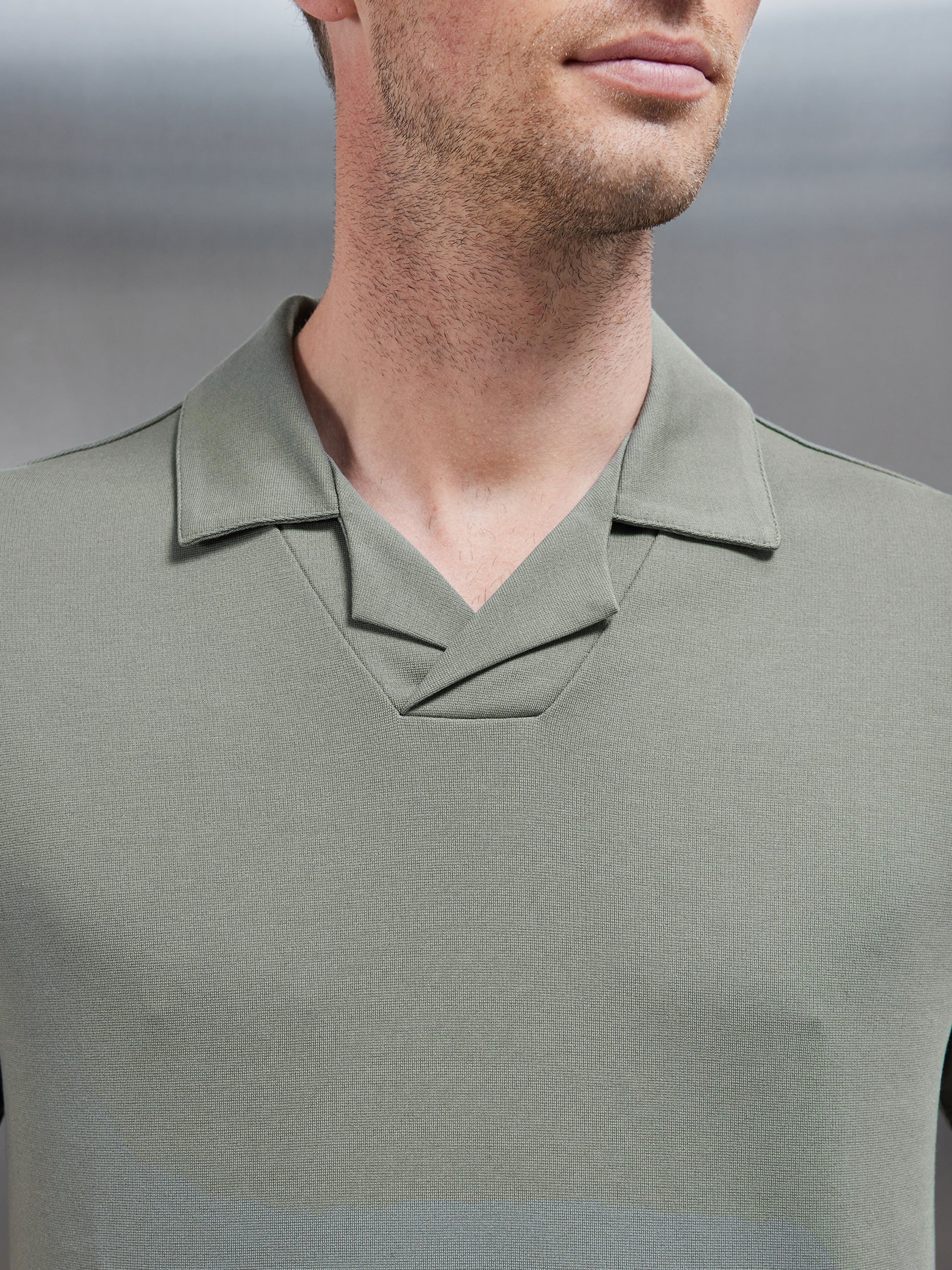 Luxe Revere Collar Polo Shirt in Olive