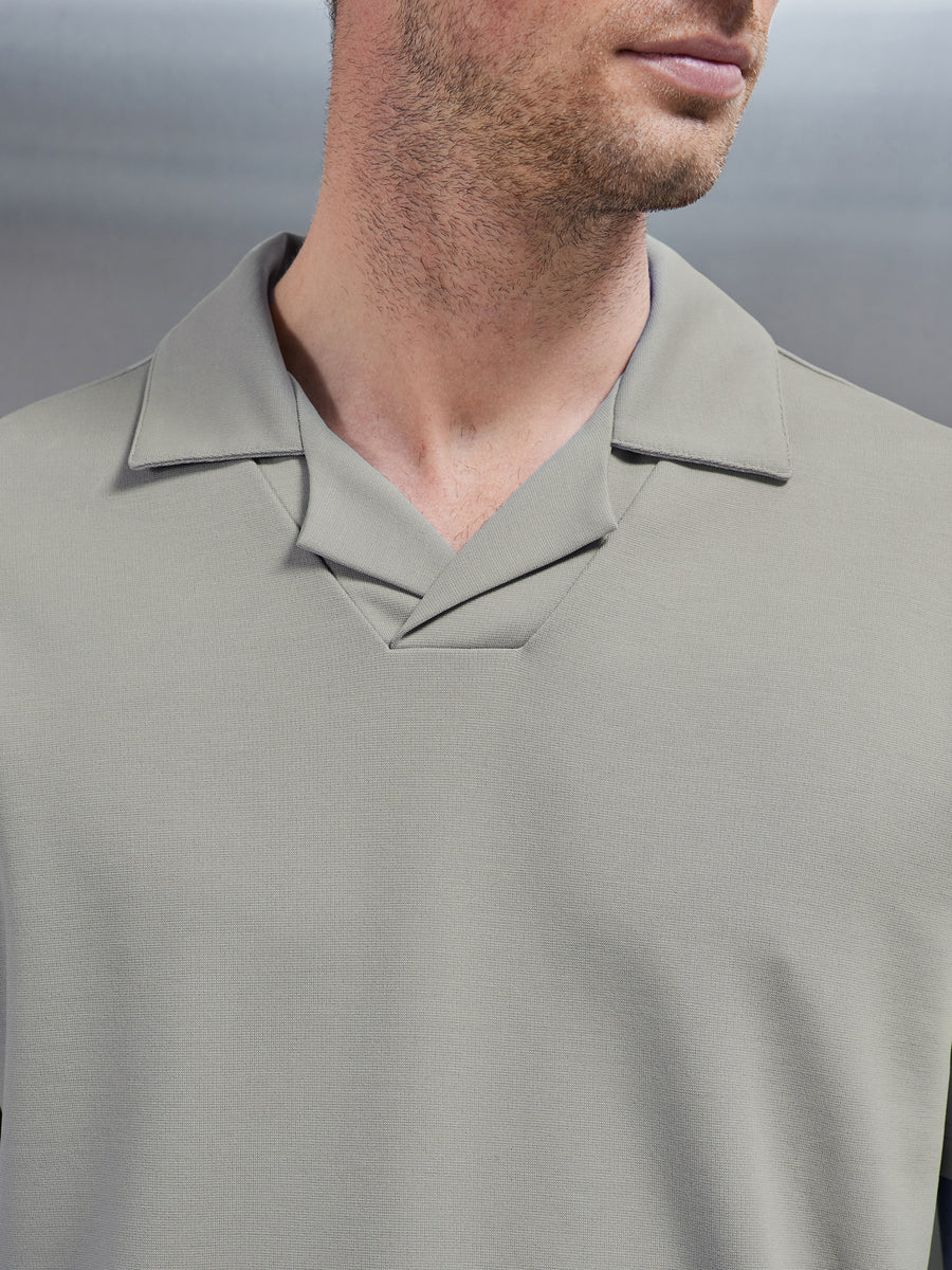 Luxe Revere Collar Polo Shirt in Stone