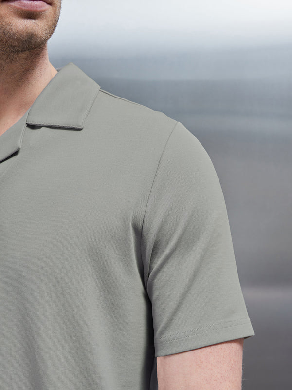 Luxe Revere Collar Polo Shirt in Stone