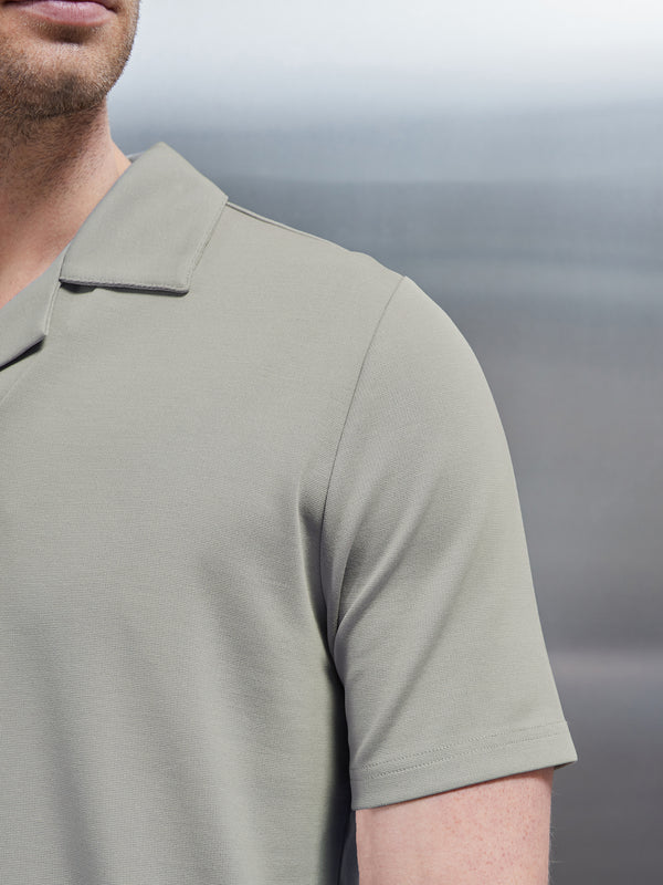 Luxe Revere Collar Polo Shirt in Stone