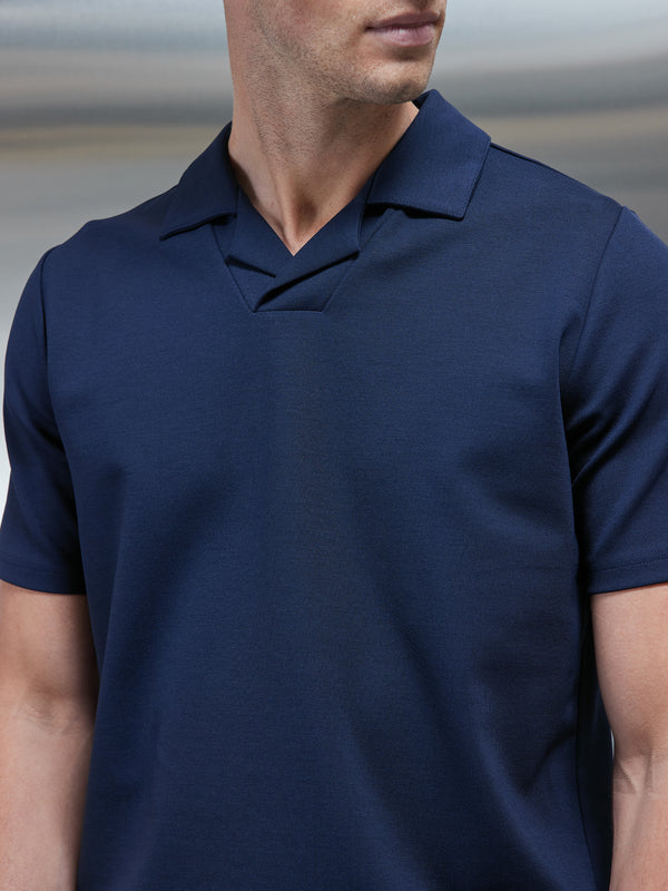 Luxe Revere Collar Polo Shirt in Navy