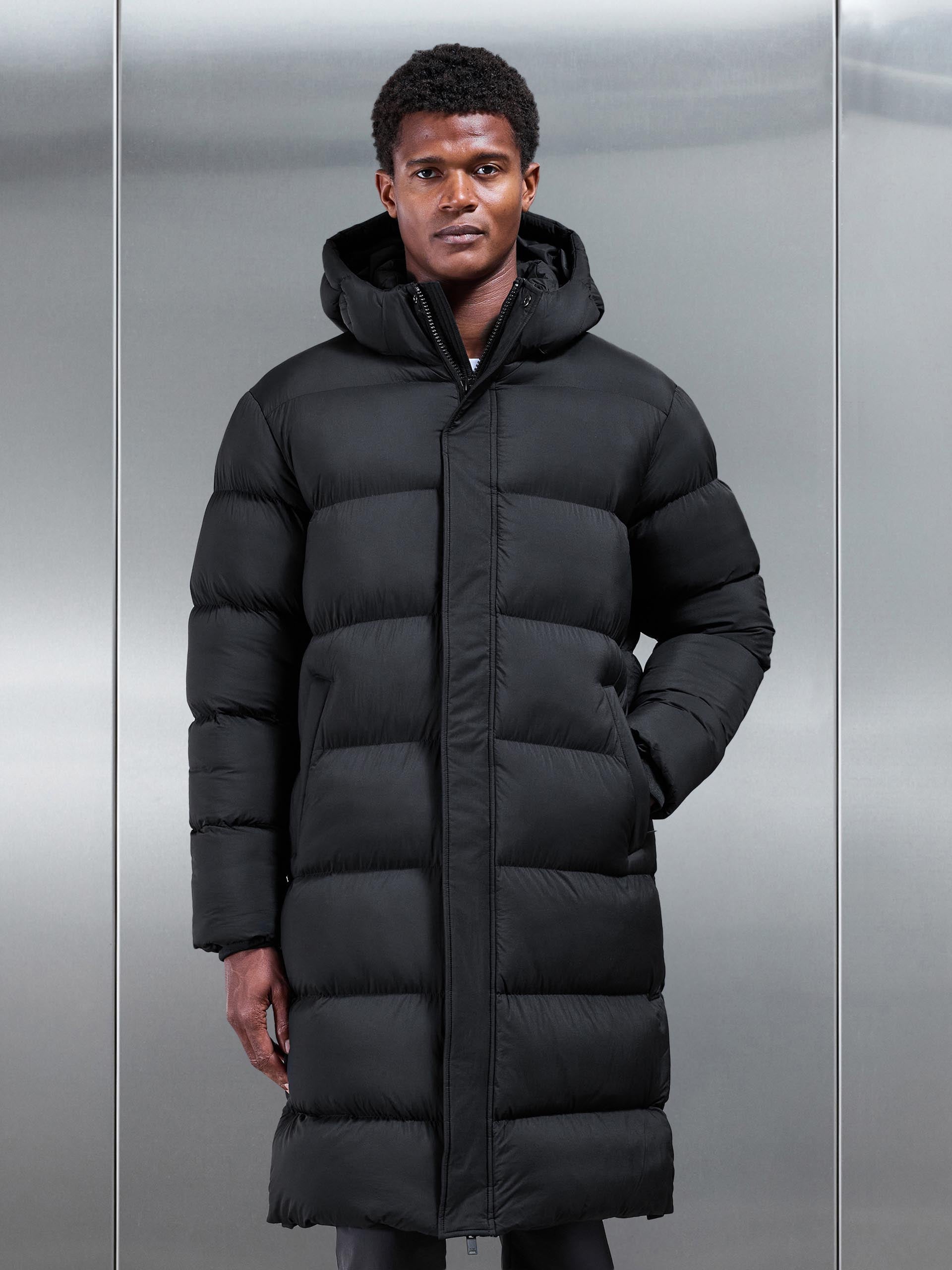 Matte Longline Puffer Jacket in Black