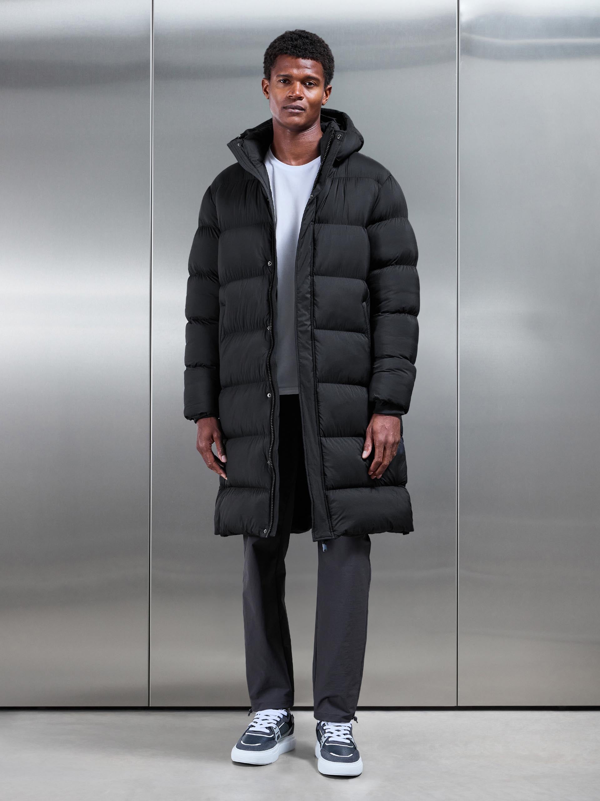 Matte Longline Puffer Jacket in Black