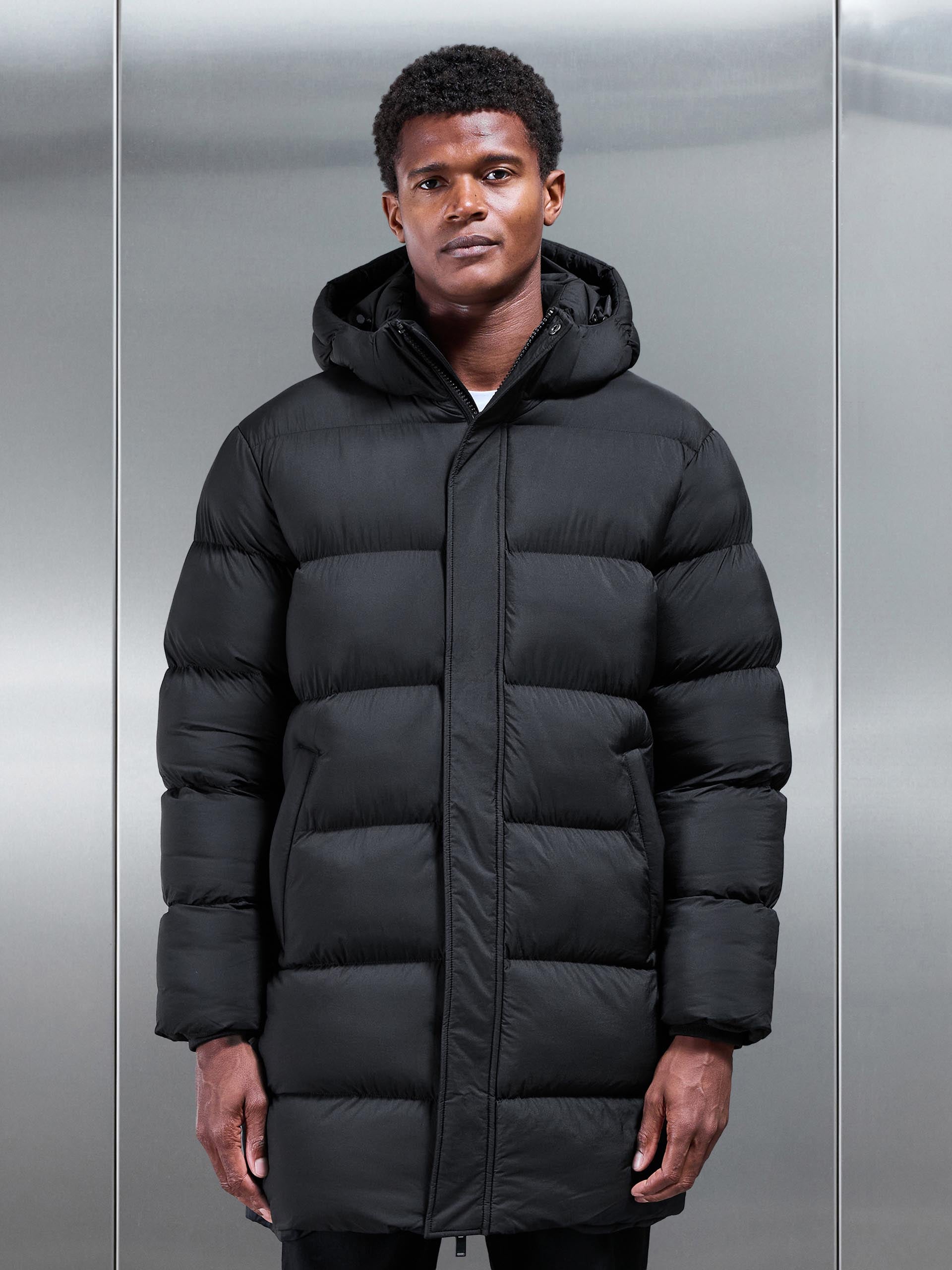 Matte Mid Length Puffer Jacket in Black