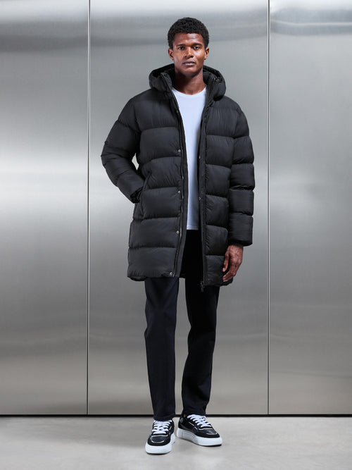 Matte Mid Length Puffer Jacket in Black