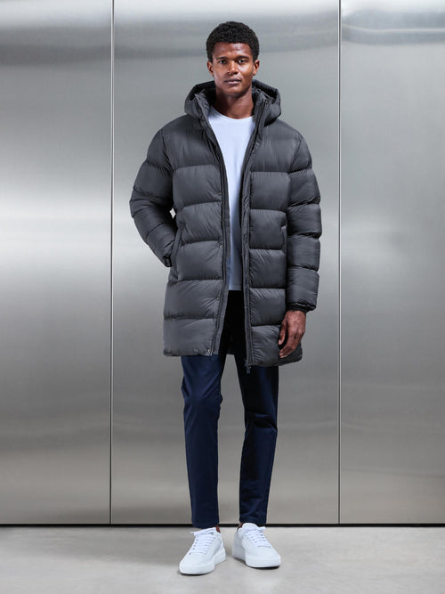 Matte Mid Length Puffer Jacket in Grey