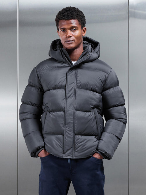 Matte Short Puffer Jacket in Grey