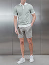 Melange Contrast Button Polo Shirt in Sage