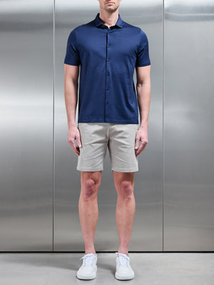 Mercerised Cotton Short Sleeve Shirt in Navy