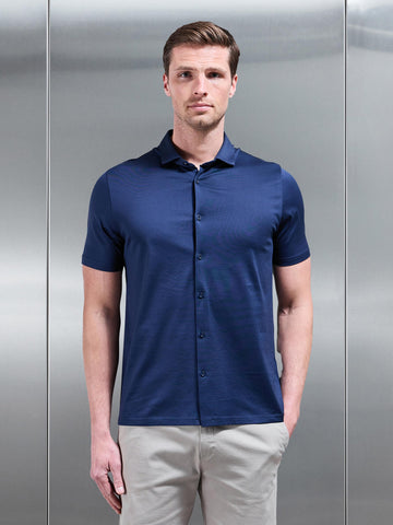 Mercerised Cotton Short Sleeve Shirt in Navy