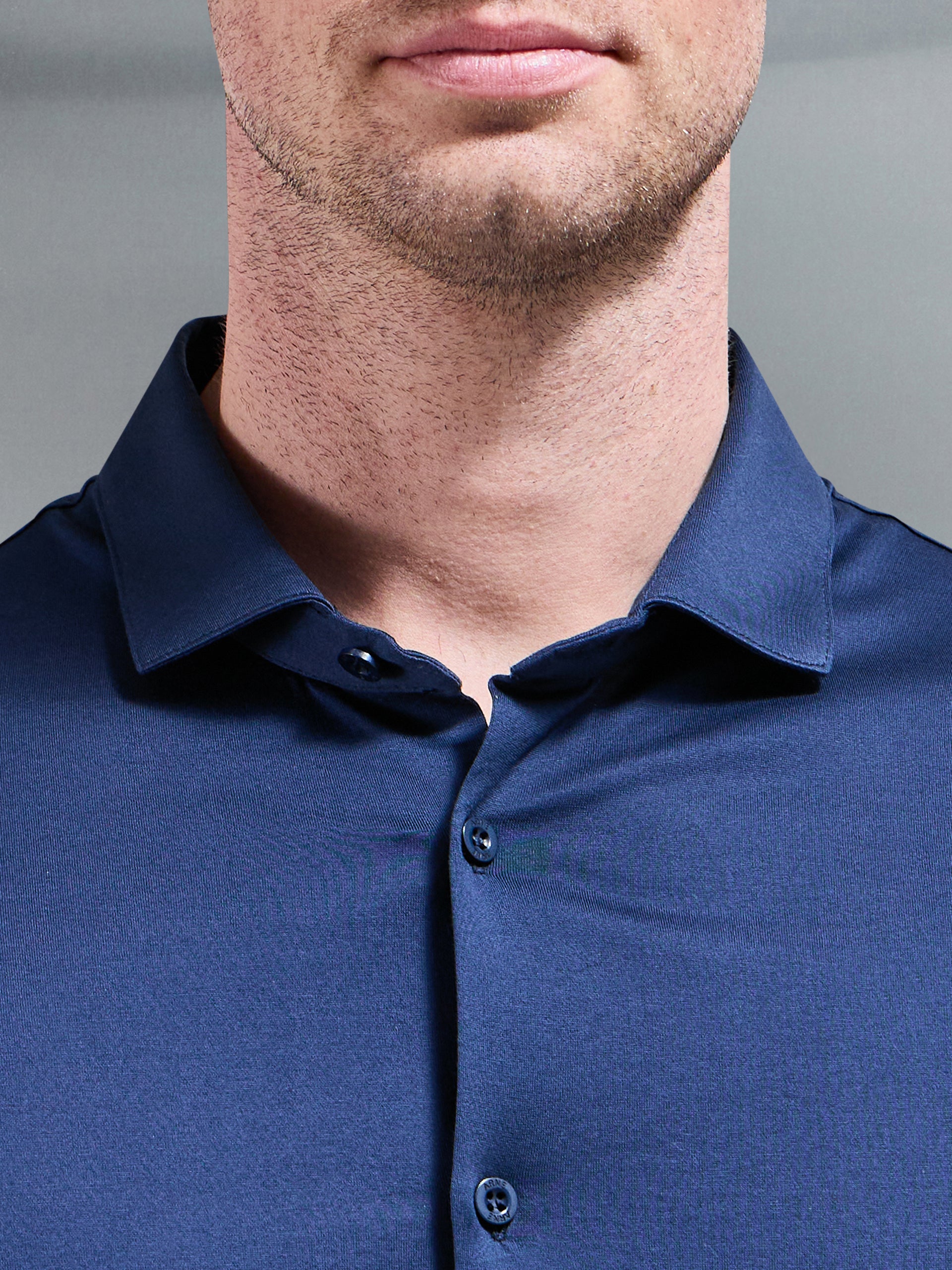 Mercerised Cotton Short Sleeve Shirt in Navy