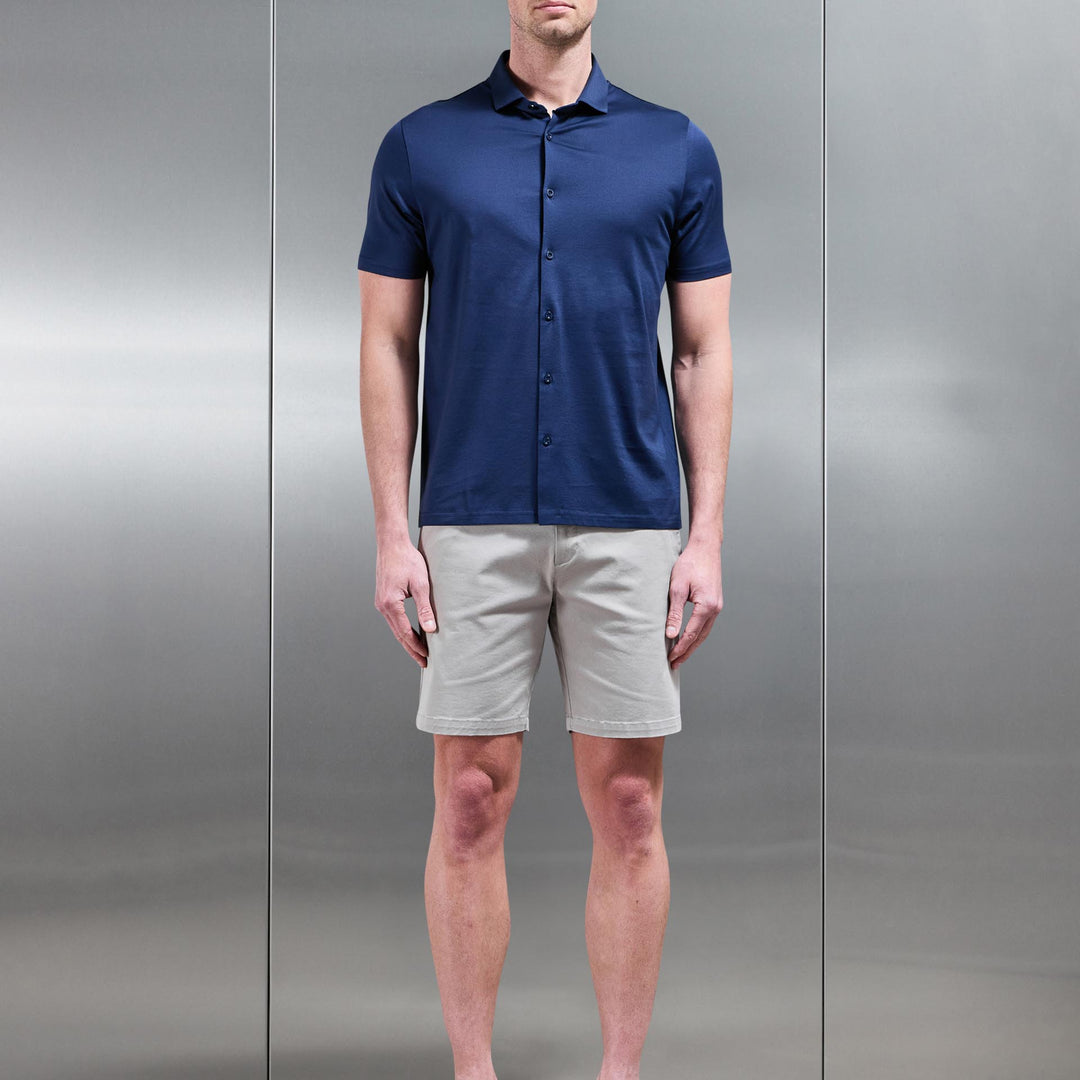 Mercerised Cotton Short Sleeve Shirt in Navy