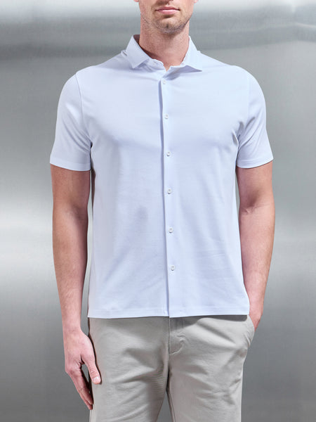 Mercerised Cotton Short Sleeve Shirt in White