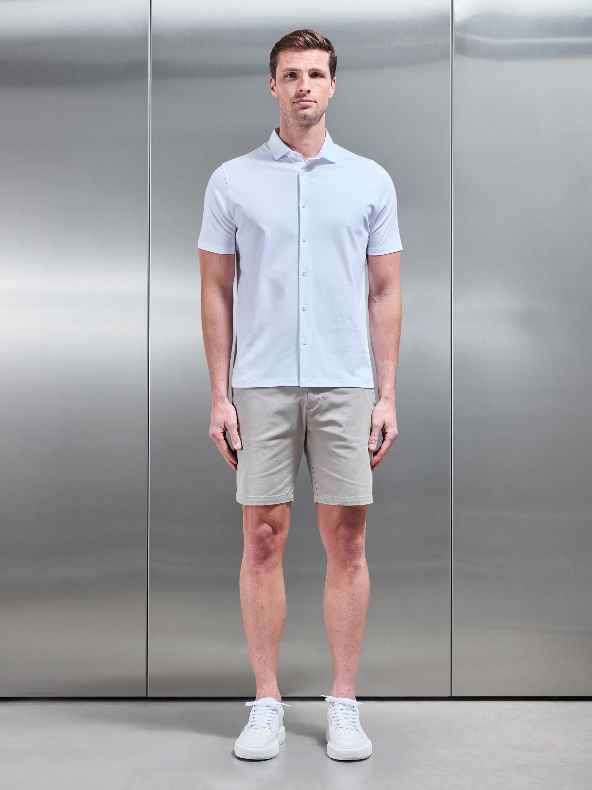 Mercerised Cotton Short Sleeve Shirt in White
