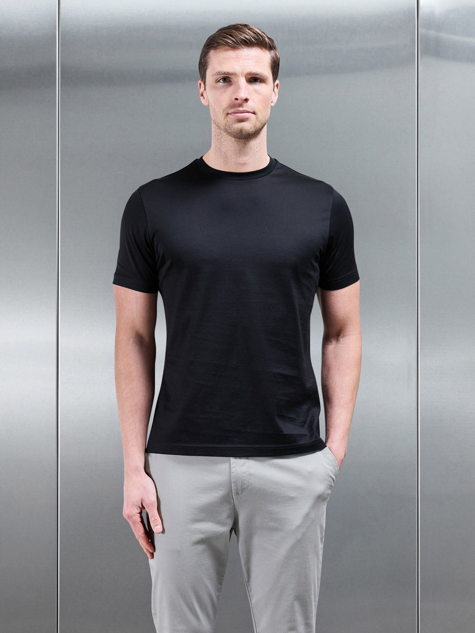 Mercerised Cotton T-Shirt in Black