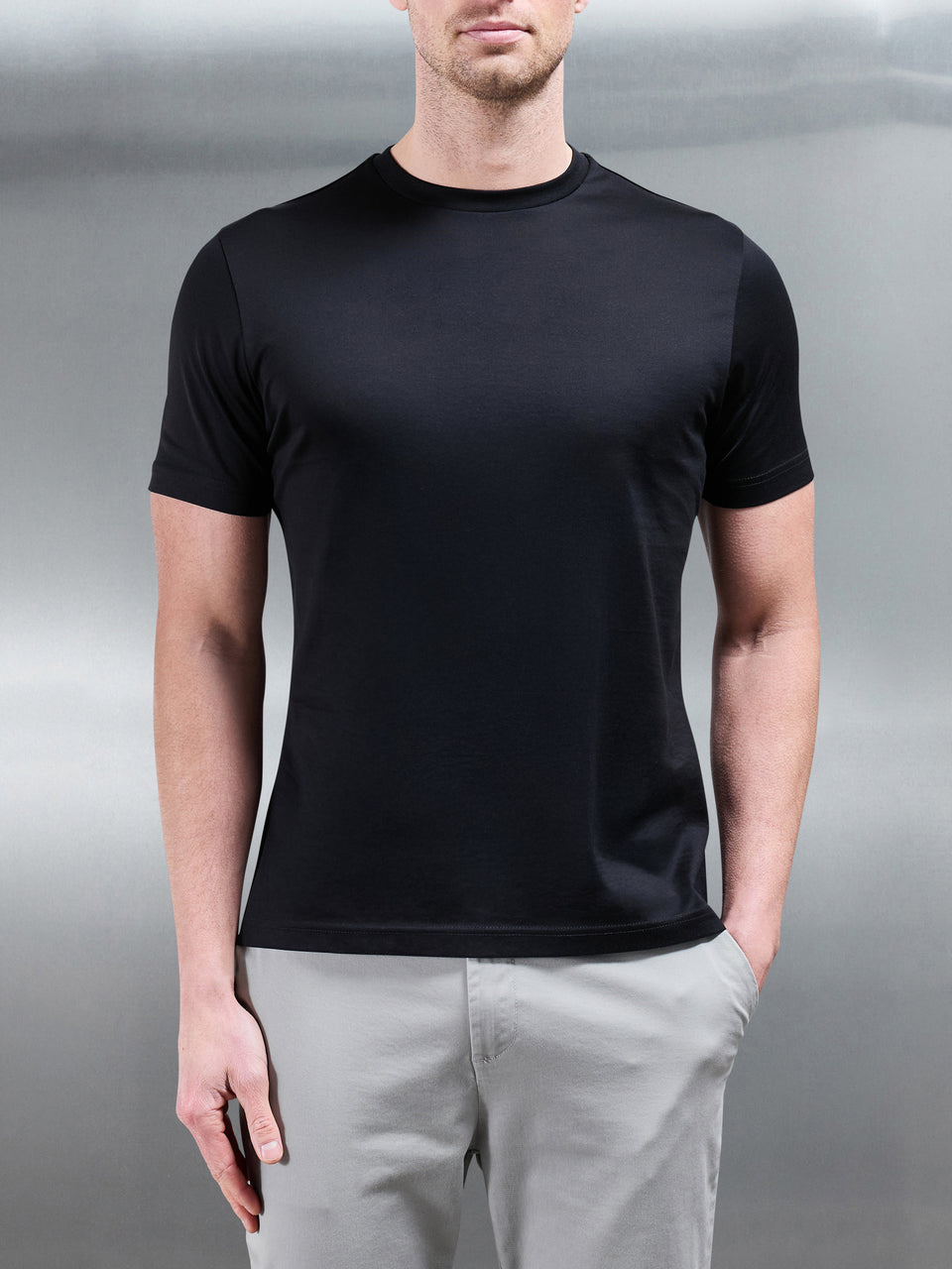 Mercerised Cotton T-Shirt in Black