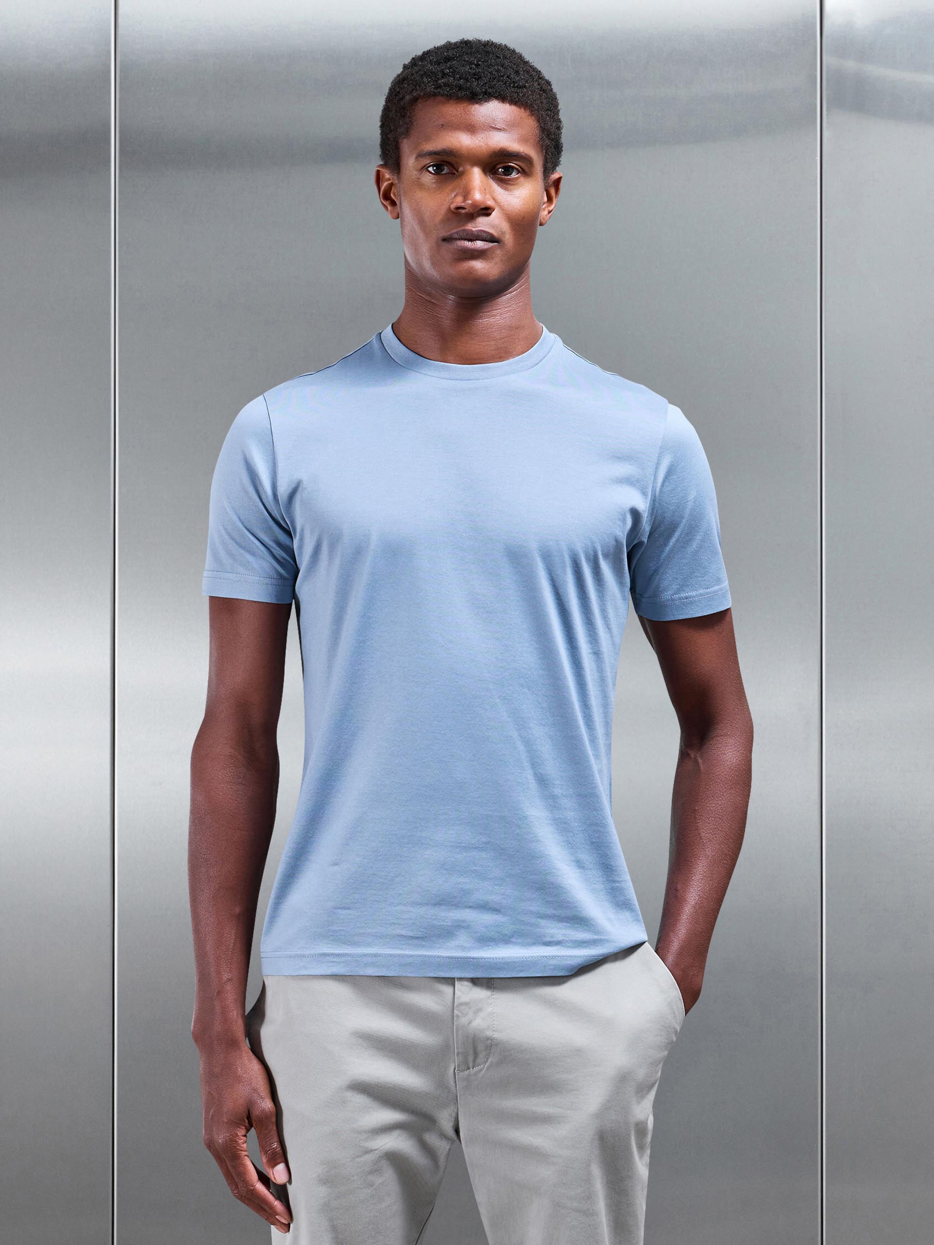 Mercerised Cotton T-Shirt in Light Blue