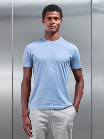 Mercerised Cotton T-Shirt in Light Blue