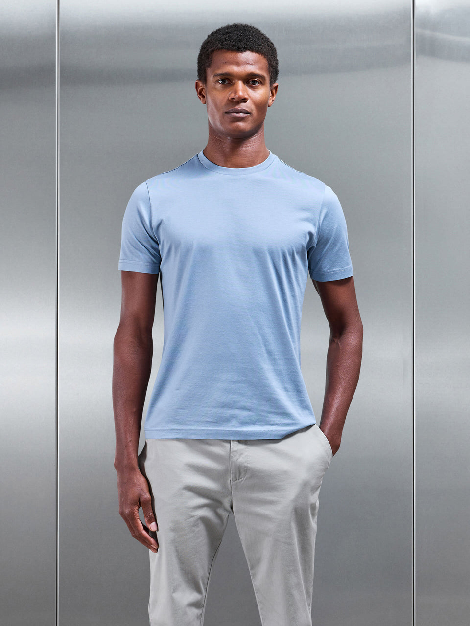 Mercerised Cotton T-Shirt in Light Blue
